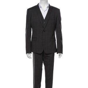 DOLCE & GABBANA Wool Plaid Print Three-Piece Suit